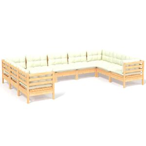 vidaXL 9-delige Loungeset met cr&egrave;mekleurige kussens grenenhout