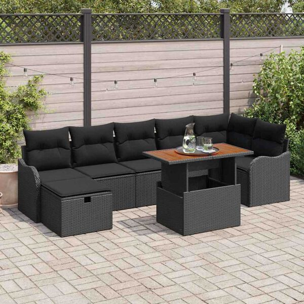 vidaXL Tuin Sofa Set met opslag 8 pcs Zwart Poly riet