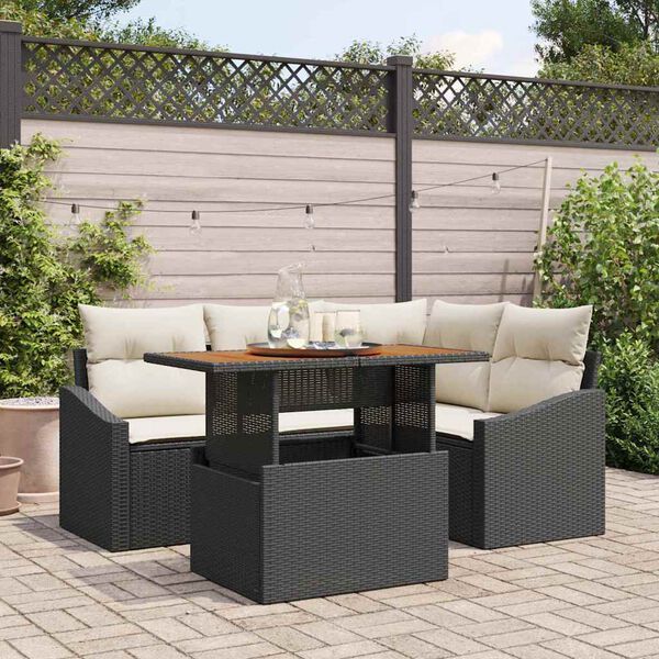 vidaXL Tuin Sofa Set met opslag 5 pcs Zwart Poly riet