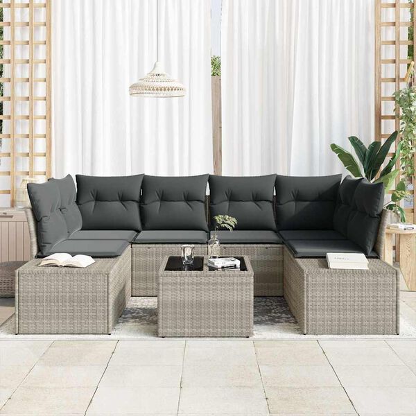 vidaXL Tuin Sofa Set met kussen 7 pcs Lichtgrijs poly rattan