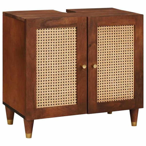 vidaXL Badkamerkast met lade 5 pcs Bruin en zwart Massief Mango Hout