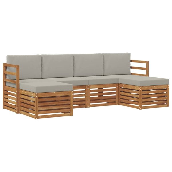 vidaXL Sofa-Sets 6 pcs Natuurlijk en Lichtgrijs Massief Acaciahout