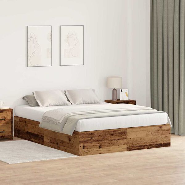 vidaXL Opbergbedframe met opslag Oud Hout 150 x 200 cm Bewerkt hout