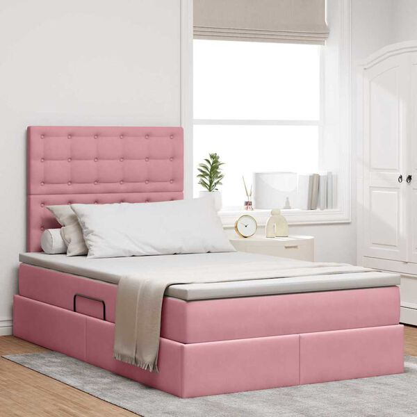 vidaXL Opslag bed met matras met matras Roze 120 x 190 cm Fluweel