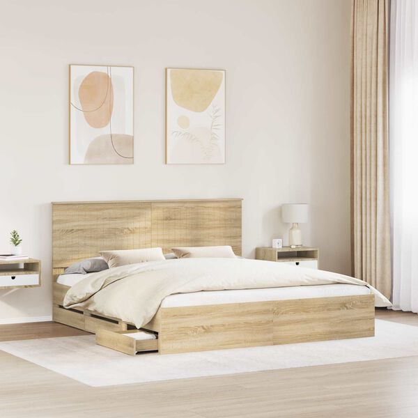 vidaXL Bedframe met lade Sonoma Eiken 180 x 200 cm Ingenieurshout