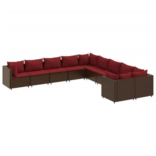 vidaXL 10-delige Loungeset met kussens poly rattan bruin