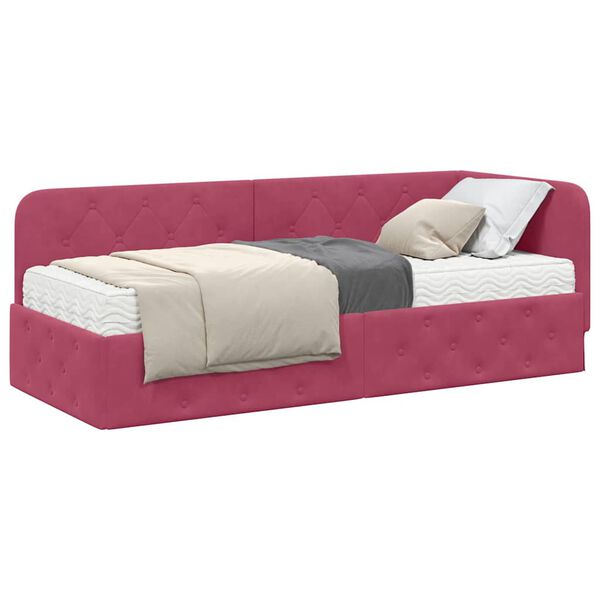 vidaXL Hoekbedframe met matras Wijnrood 80 x 200 cm Fluweel