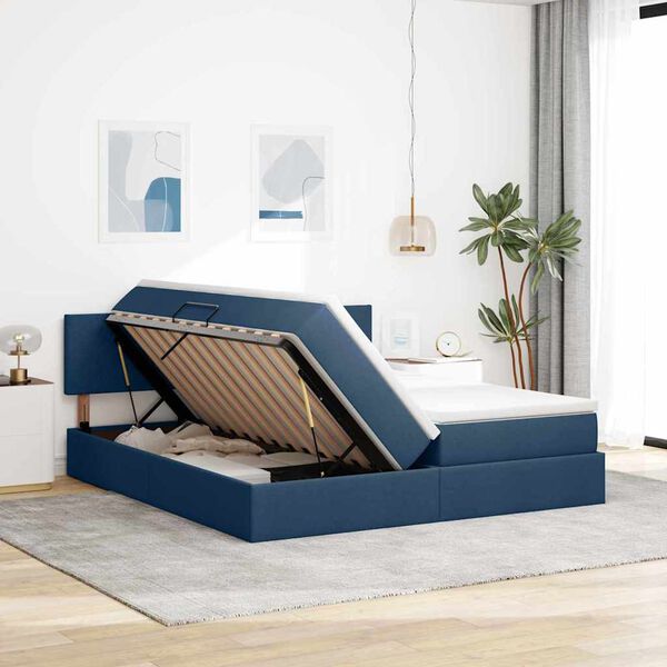 vidaXL Opslag bed met matras met opslag Blauw 100 x 200 cm Nep Leer