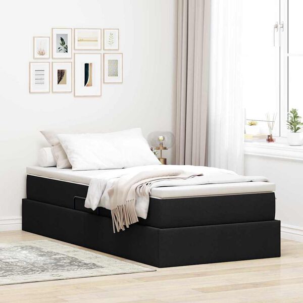 vidaXL Opslag bed met matras met matras Zwart 90 x 190 cm Polyester