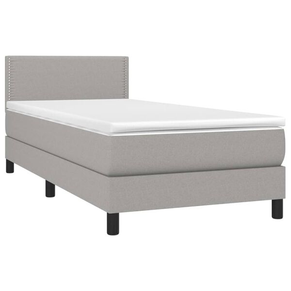 vidaXL Boxspring met matras en LED stof lichtgrijs 90x200 cm