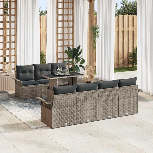 vidaXL Tuin Sofa Set met kussen met opslag 8 pcs Grijs Poly Rattan