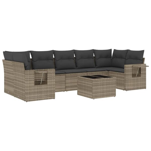 vidaXL 8-delige Loungeset met kussens poly rattan lichtgrijs