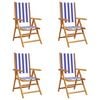 vidaXL Verstelbare klapstoelen, 4 stuks, blauw-witte stof en massief hout.