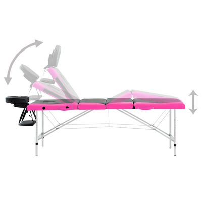 vidaXL Massagetafel inklapbaar 4 zones aluminium zwart en roze