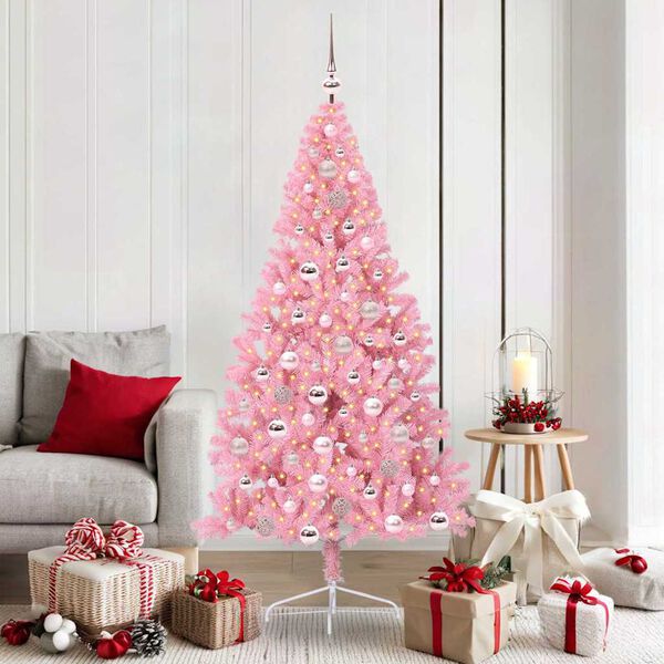 vidaXL Kunstmatig Voorverlicht Kerstboom met 300 LED Roze 180 cm PVC