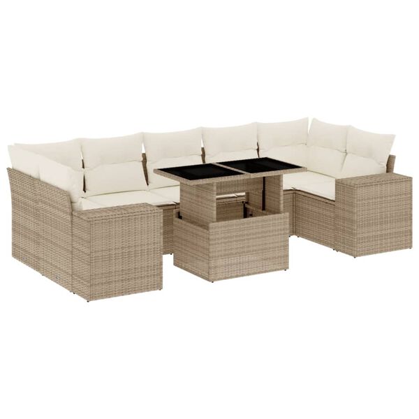 vidaXL 8-delige Loungeset met kussens poly rattan beige