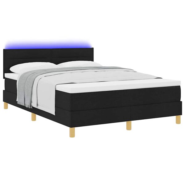 vidaXL LED Box Spring Bed met matras met LED Zwart 140 x 200 cm Stof