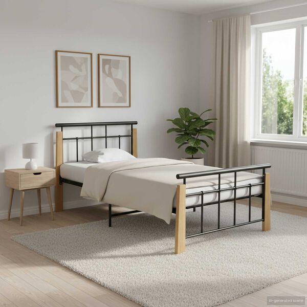 vidaXL Bedframe metaal en massief eikenhout 90x200 cm