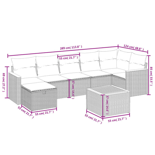 vidaXL 7-delige Loungeset met kussens poly rattan zwart