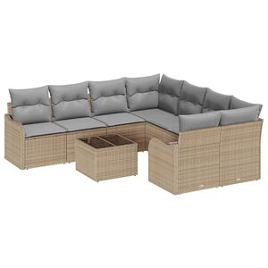 vidaXL Tuin Sofa Set met kussen met opslag 9 pcs Beige poly rattan
