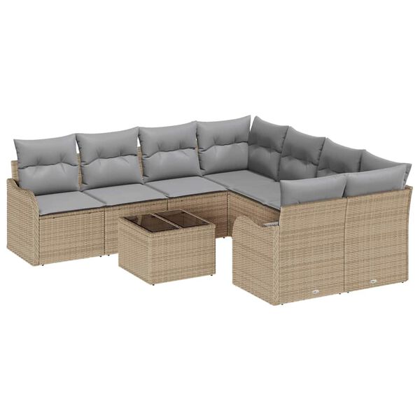 vidaXL Tuin Sofa Set met kussen met opslag 9 pcs Beige poly rattan