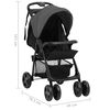 vidaXL Kinderwagen 2-in-1 staal donkergrijs en zwart