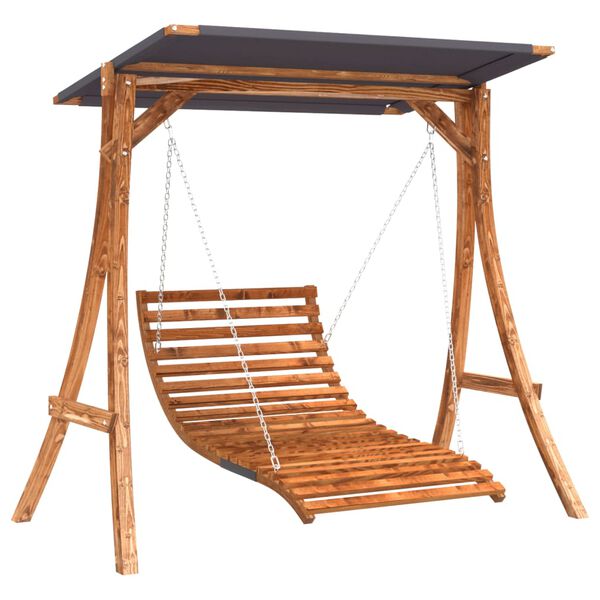 vidaXL Schommelbed met luifel vurenhout met teak afwerking