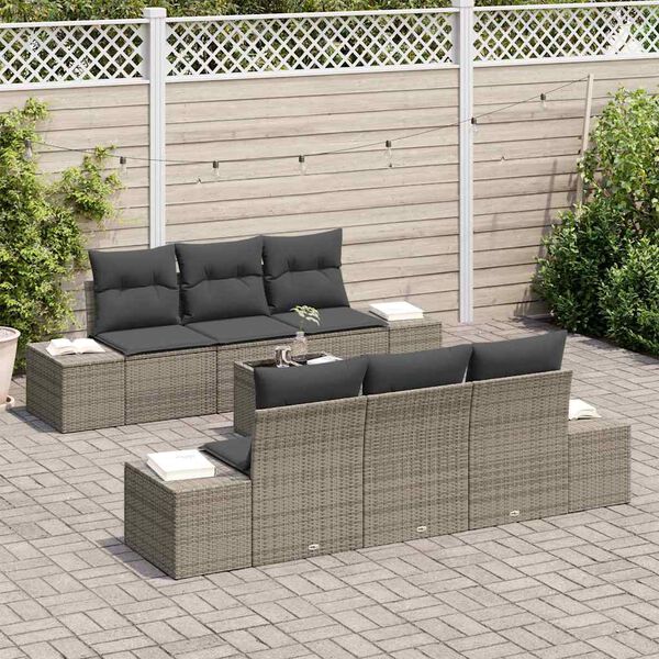 vidaXL Tuin Sofa Set met kussen met opslag 8 pcs Grijs poly rattan