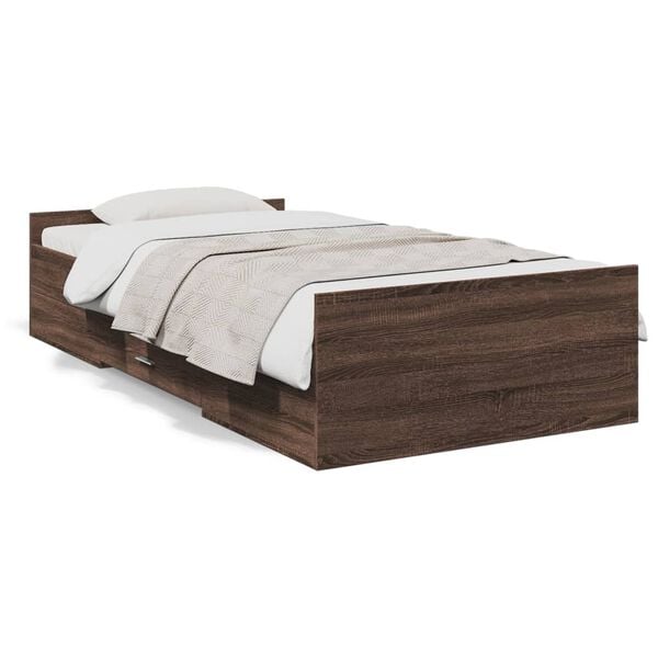 vidaXL Bedframe met lades bewerkt hout bruin eikenkleur 75x190 cm