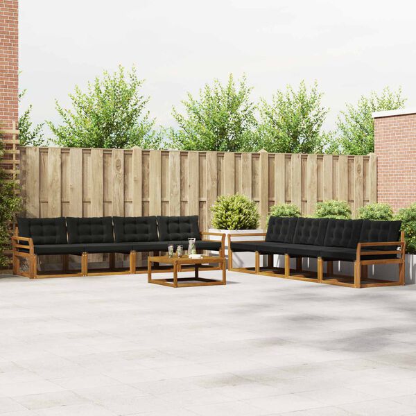vidaXL Buiten bankenset met kussen 9 pcs Natuurlijk en Zwart