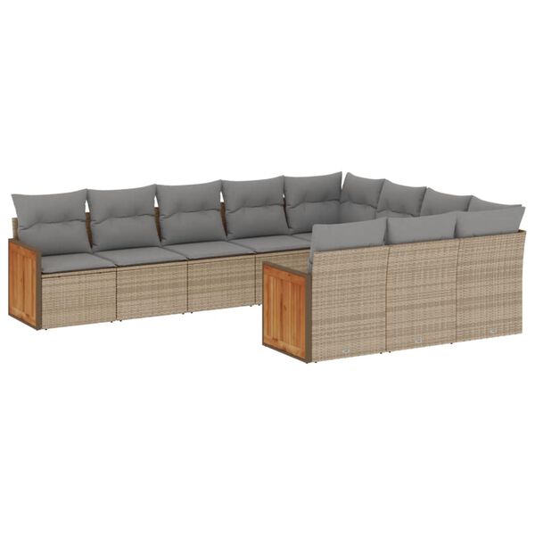 vidaXL 10-delige Loungeset met kussens poly rattan beige