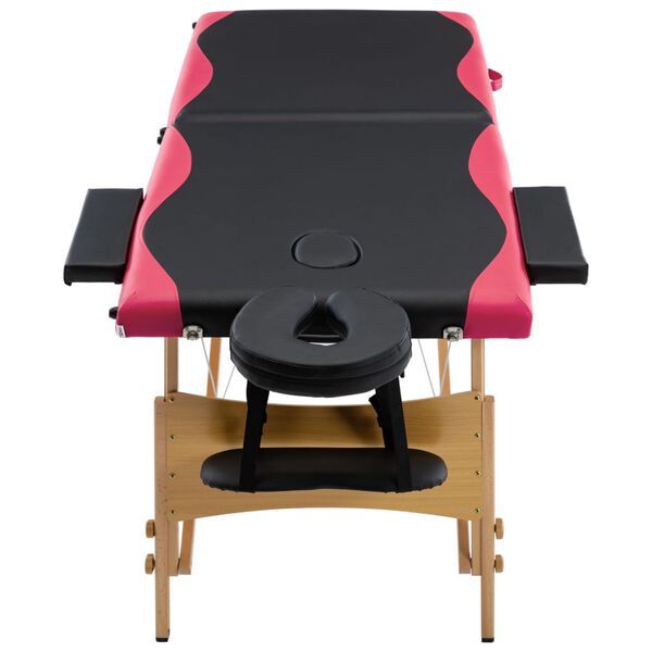 vidaXL Massagetafel inklapbaar 2 zones hout zwart en roze