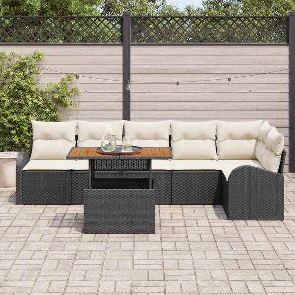 vidaXL Tuin Sofa Set met kussen 7 pcs Zwart en Crème