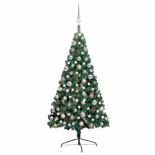 vidaXL Kunstkerstboom met verlichting en kerstballen half 120 cm groen