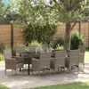 vidaXL Tuin eettafelset met kussen 9 pcs Grijs poly rattan