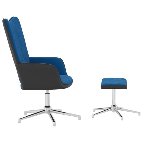vidaXL Relaxstoel met voetenbank fluweel en PVC blauw
