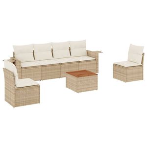 vidaXL 7-delige Loungeset met kussens poly rattan beige