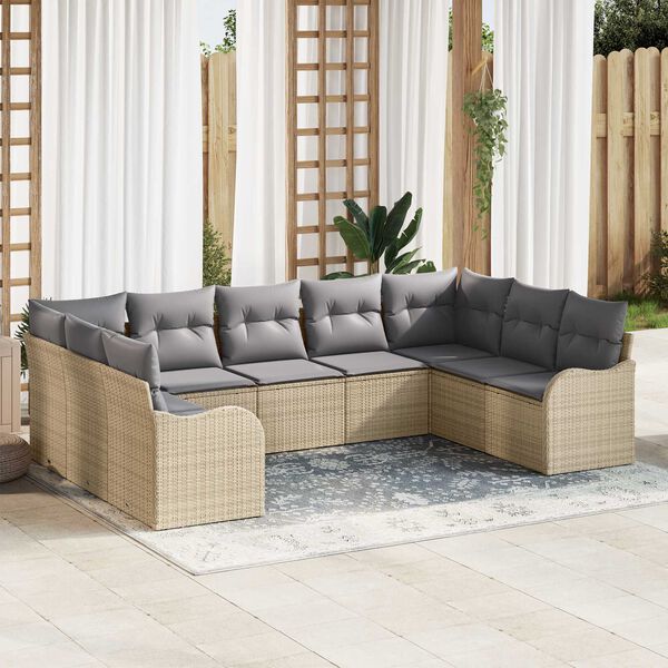 vidaXL Tuin Sofa Set met kussen 9 pcs Beige Poly riet