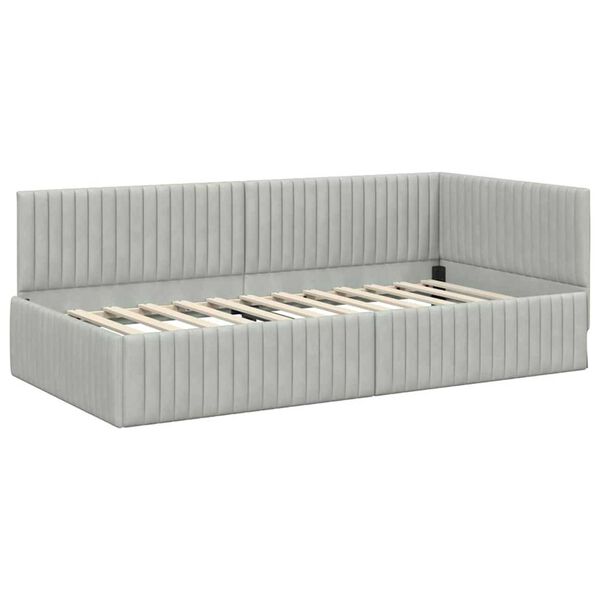 vidaXL Hoekbedframe met hoofdeinde Lichtgrijs 100 cm x 200 cm Fluweel