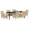 vidaXL Tuin eettafelset met kussen 7 pcs Beige poly rattan