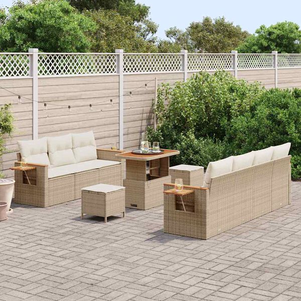 vidaXL Tuinbankenset met kussen 13 pcs Beige en Cr&egrave;me poly rattan