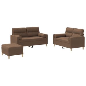 vidaXL 3-delige Loungeset met kussens stof bruin
