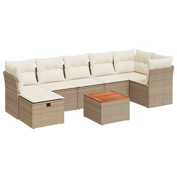 vidaXL 8-delige Loungeset met kussens poly rattan beige