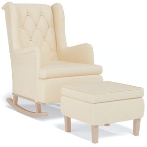 vidaXL Fauteuil met schommelpoten en voetenbank stof cr&egrave;mekleurig