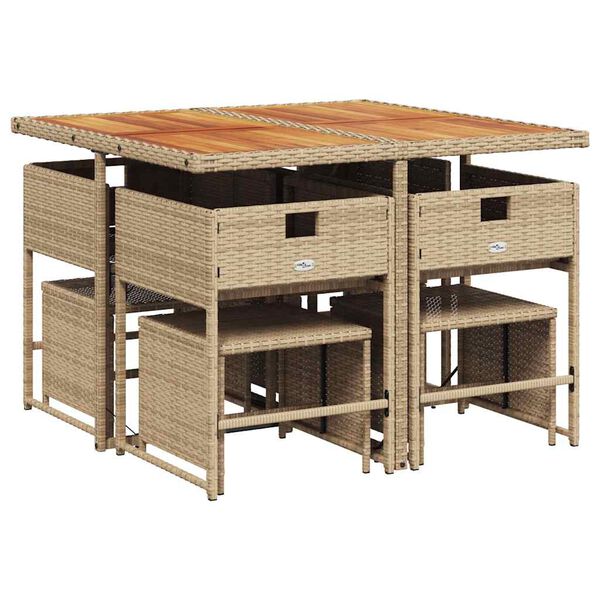 vidaXL 9-delige Tuinset met kussens poly rattan beige