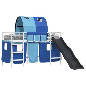 vidaXL Bunkbed voor kinderen met gordijnen Wit en Blauw 75 x 190 cm