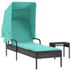 vidaXL Ligstoel met luifel en tafel zwart poly rattan