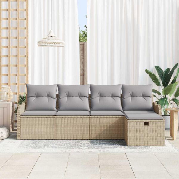 vidaXL Tuin Sofa Set met kussen 5 pcs beige en lichtgrijs Poly riet