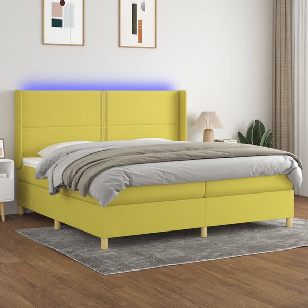 vidaXL Boxspring met matras en LED stof groen 200x200 cm
