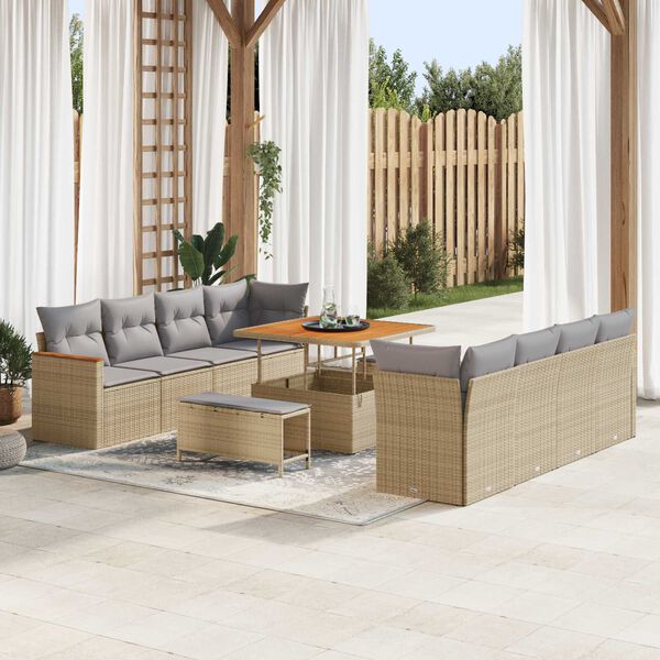 vidaXL Tuinbankenset 11 pcs Beige poly rattan